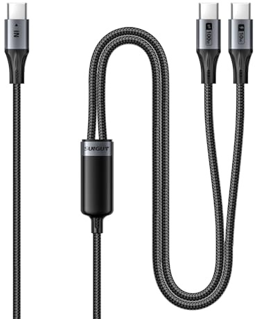 SUNGUY Câble USB-C vers USB-C de 1,2 m, câble de charge 2 en 1 double USB de type C avec charge rapide de 100 W pour iPhone 16/16 Pro Max/15, MacBook Air/Pro, Samsung Galaxy S24/S23, Note20