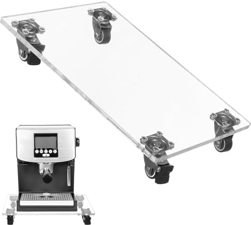 Kronabelle Sottovaso rotondo in acrilico con ruote, portavaso mobile, rettangolare, con quattro clip di sicurezza, 20 x 20 cm, ideale per macchine da caffè e attrezzature da cucina