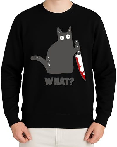 Quoi ? Chat d'Halloween amusant avec couteau - Pull au design humour sombre, Noir , L