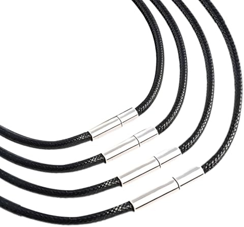 DIPZO | 4-pack läderhalsband 3mm, Svart syntetläder med rostfri stålkoppling, DIY läderkedja för hängen, Smyckestillbehör för män och kvinnor (45-60cm)