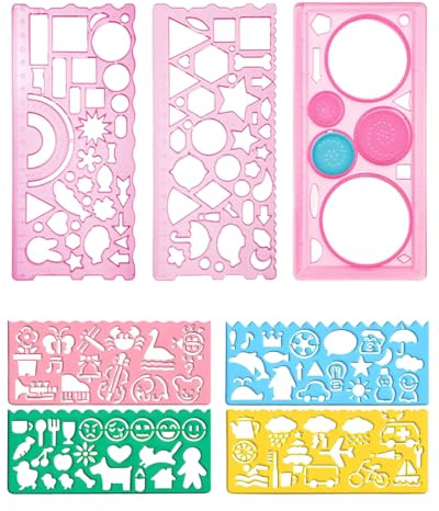 HUVZOR 7 Piezas Plantillas letras,Plantillas de plástico para letras,Plantillas lettering,Plantillas letras para pintar,Para manualidades, reutilizables(Rosa)