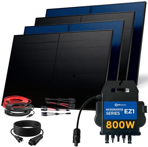 SUNNIVA® 2000W Balkonkraftwerk BIFAZIAL FULLBLACK komplett Steckdose AP Systems EZ1-M 800W Wechselrichter, Solaranlage Komplettset,4x 500W N Glas Bifacial Solarmodule,5m Kabel,4x 2.5m Solarkabel