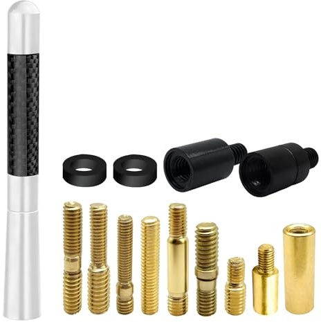 Surosha Car Short Antenna, Car Radio Antenna, 4.7 Inch Aluminum AM/FM Radio Vehicle Screw-in Stubby Aerial, Auto Accessories Carbon Fiber Auto Roof Mount Stereo Reception Mast for SUVs Trucks (Silver)
