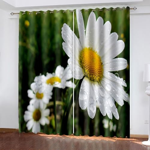 Wycian Fertiggardinen Ösenvorhang Grün Gelb 2 Er Polyester Gänseblümchen H183 X B86Cm für Schlafzimmer