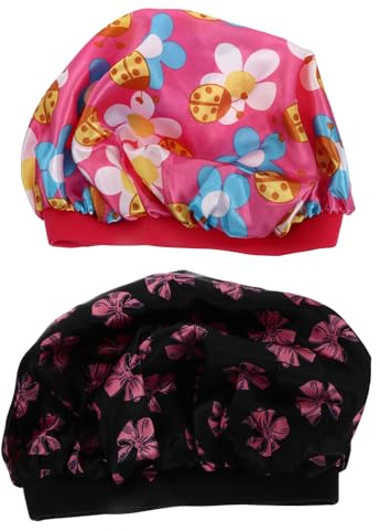 IMIKEYA Bonnets de Nuit Chapeaux Larges et Respirants Lot de 2 pour Garçon et Filles en Satin Motifs Imprimés, Soin des Cheveux Quotidien