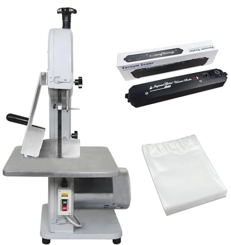Commercial Bone Saw Bandsaw Butchers Meat Cutting Slicer for Frozen Pork Fish and Ribs with Automatic Vacuum Sealer Machine and Vacuum Sealer Bags Bundle