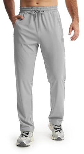 Libin Pantalon Chandal Hombre Recto Largos Deporte Running Pantalón Cintura Elástica de Fato Treino Gimnasio Chinos Jogger con Bolsillos de Cremallera, Gris Plateado M