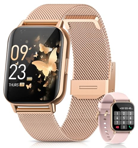 2026 Neues Smartwatch Damen, 1.85AMOLED Fitness Tracker mit Telefonfunktion Menstruationszyklus Herzfrequenz Schlafmonitor SpO2 113+Sportmodi Sportuhr 5ATM Schrittzähler Kalorien iOS Android Roségold