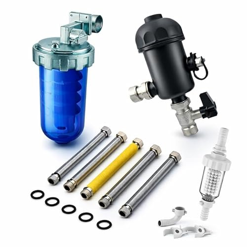 Kit Salva Caldaia a Condensazione con Defangatore Magnetico, Dosatore Polifosfati, Kit Raccordi Idraulici Flessibili e Cartuccia di Ricarica Polifosfati previene da Ruggine Ferro Sabbia Calcare