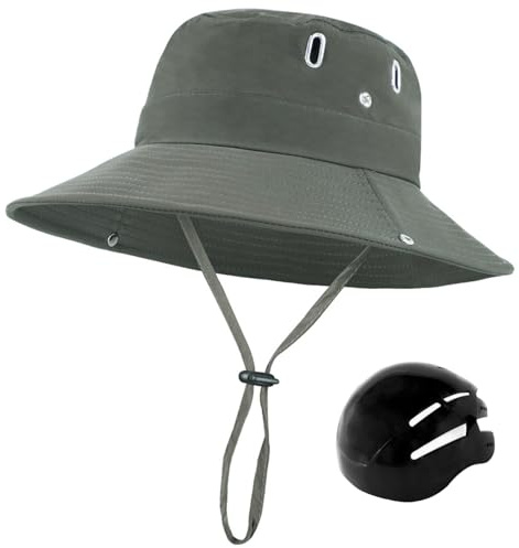 Lawnrden Casque de vélo, chapeau de soleil avec casque anti-collision, chapeau protection UV avec large bord enroulable et corde réglable pour femmes et hommes, équitation, voyages vacances, vert