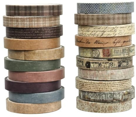 KEJOL 20 Rouleaux de Washi Tape Vintage, Ruban Adhésif Décoratif Masking Tape pour Scrapbooking, Artisanat DIY, Bullet Journal, Planner et Emballage Cadeaux (Style 1)