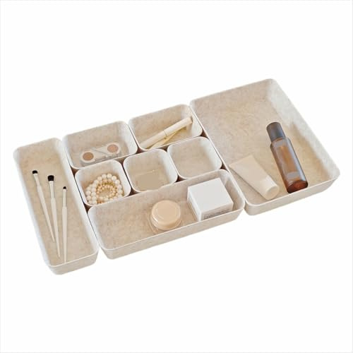 Generisch 8-teiliges Schubladen-Organizer-Set aus Filz in 4 Größen, hergestellt aus umweltfreundlichem Material for Schminktisch, Make-up, Schreibtisch, Büro, Küche und Nachttisch, Haferflocken(8)
