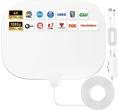 2026 Antenna TV Interna Potente Aggiornata, 600Km+ Antenna TV da Interno A Lunga Distanza, 360° Ricezione HD de Canali Locali, Compatibile Con Smart E Vecchie TVs, Cavo Coassiale Da 10M