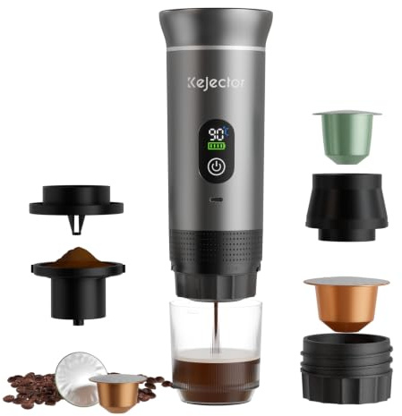 kejector Tragbare Kaffeemaschine, Espressomaschine für unterwegs, Nano-Auto-Kaffeemaschine, kompatibel mit gemahlenem Kaffee, Kapsel für Wohnmobil, Wandern, Camping, Büro, Reise-Espressomaschine