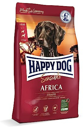 Happy Dog Sensible Africa mit Monoprotein Strauß, 4 kg | Für ausgewachsene Hunde ab 11 kg, getreidefrei, Monoprotein Strauß, Menge zum Einstieg