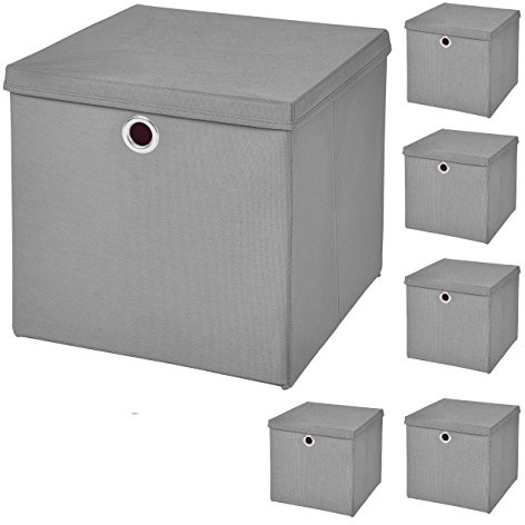 StickandShine 6er Set Hellgrau Faltbox 28 x 28 x 28 cm Aufbewahrungsbox faltbar mit Deckel
