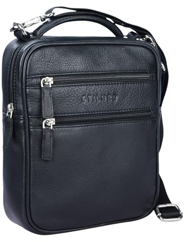 STILORD Mats Herren Handtasche Leder Vintage kleine Messenger Bag mit Tragegriff Tablettasche für 9.7 Zoll iPad DIN A5 Dokumente Umhängetasche aus echtem Leder Farbe:schwarz