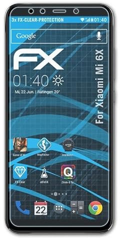 atFoliX Lámina Protectora de Pantalla compatible con Xiaomi Mi 6X / Mi A2 Película Protectora, ultra transparente FX Protector Película (3X)