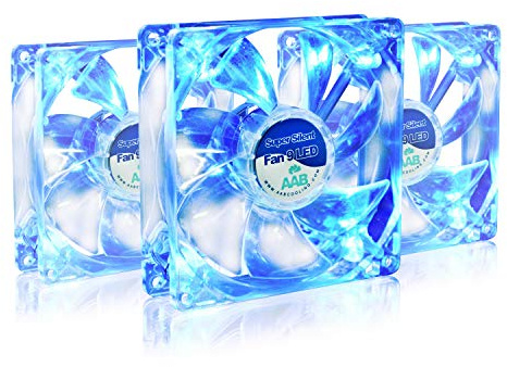 AABCOOLING Super Silent Fan 9 Blue LED - Silent and Efficient 92mm Fan with 4 Anti-vibration Pads, Air Cooler, Airflow Fan, Case Fan, Blue LED Fan - Value Pack 3 Pieces 13.6 dB(A), 35 CFM, 1400 RPM