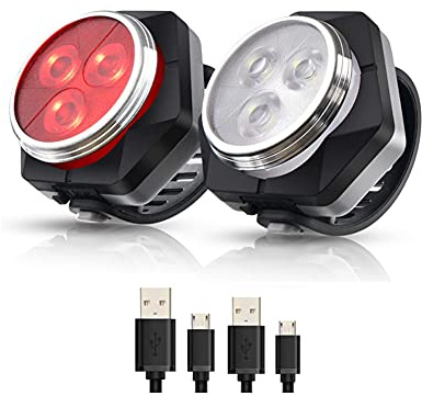 Hually Luci per Bicicletta, Luci Bici 800mAh USB Ricaricabile Impermeabile LED Faro e Fanale Posteriore,4 modalità, Batterie Inclusive,2 Cavi USB Incluso