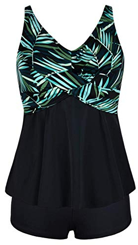 Septangle Two Piece Bathing Suits for Women Full Coverage Flowy Ladies Tankini Swimsuits Twist Front Slimming Underwire Tankini Sets Green,US12