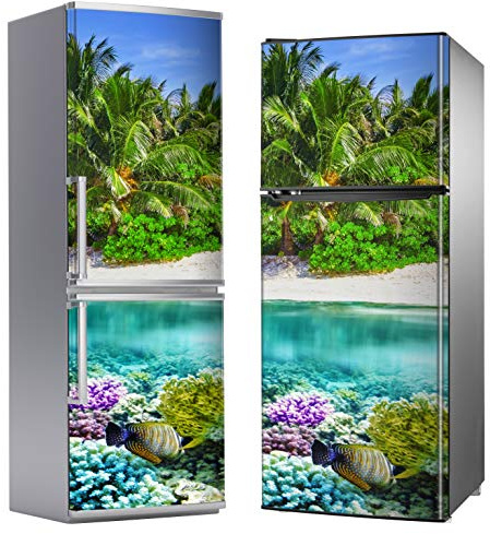MEGADECOR Vinile adesivo decorativo per frigorifero, speciale senza bolle, isola tropicale, 185 cm x 60 cm