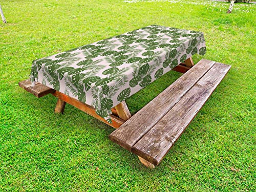 ABAKUHAUS Tropicale Tovaglia da Esterno, Monstera Foglia di Palma, Tovaglia da Picnic Lavabile Decorativa, 145 cm x 265 cm, Verde Baby Pink