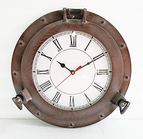 Brown Antique Patina Marine Brass Ship Nautical Porthole Clock Nautical Wall Clock Home Decorative