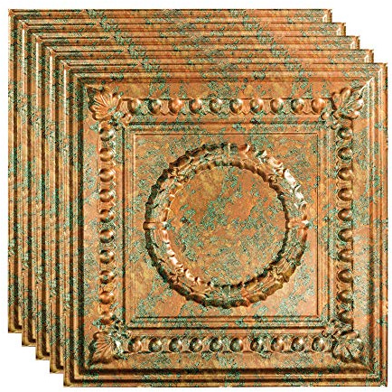 FASÄDE Rosette Decorative Vinyl 2ft x 2ft Lay in Ceiling Panel in Copper Fantasy (5 Pack)