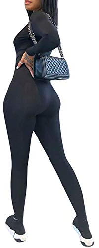 Loalirando Tutina Donna Aderente Tuta Intero Donna Sexy Tuta a Manica Lunga Elegante Sportiva (Nero, S)