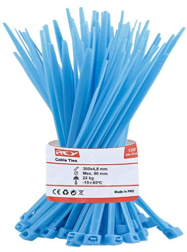 100 x Pack of Multi-Purpose Nylon Cable Ties 4.8 x 300 mm, Blue