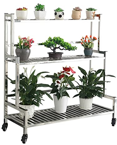 WYFZT 3 Stufe Blumentreppe Edelstahl Tiered Pflanzenständer Pflanzentreppe Blumentopfständer Display Pots Halter Pflanzenständer Blumenbank für Indoor Outdoor Garden Terrasse Treuhhouse