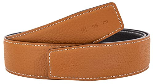 Vatee's Herren / Damen Wendegürtel aus echtem Leder ohne Schnalle Ersatzgürtel 3,4 cm / 3,8 cm breit, H400: Schwarz/Erdgelb, Taille 33/35