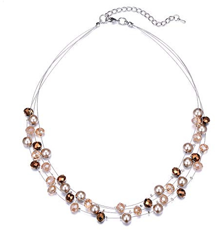 Bulinlin Damen Silber Perlenkette mit Kristall Statement Mehrreihige Boho Choker Halskette Modeschmuck Geburtstagsgeschenke für Frauen