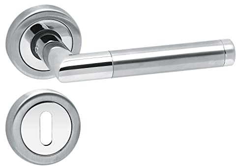 Aperit 49.340.02 Savona Paire de poignées de porte en acier inoxydable 304 poli/mat brossé avec rosaces de 52 mm