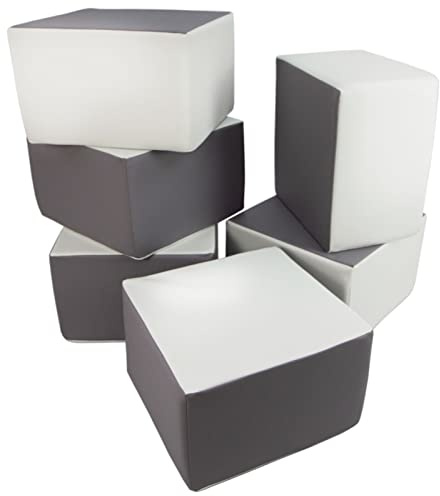 Velinda 6 Großbausteine Softbausteine Schaumstoffbausteine Spielbausteine Quader-Set (Farbe: weiß, grau)