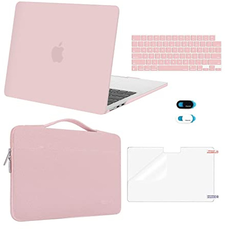 MOSISO Compatible with MacBook Air 13 inch Case M5 2026 M4 2025 M3 M2 2024-2022 A3449 A3240 A3113 A2681,Hard Shell&Sleeve Bag&Keyboard Skin&Webcam Cover&ScreenFilm for MacBook Air 13.6, Baby Pink