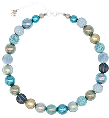 Feliss Handmade: Ketten aus Perlen, Halskette Damen. Statement Kette 45 cm lang. Choker Halsband, aesthetic Necklace Schmuck. Beads Perlenkette für Frauen in aquamarin mit Keramikperlen