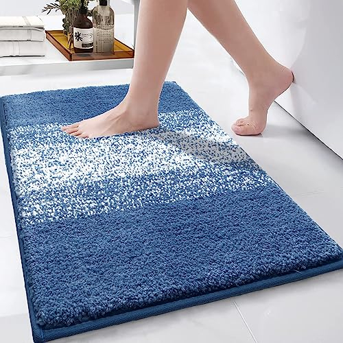 Enyhom Alfombra de baño súper suave de microfibra azul de pelo largo, antideslizante, lavable a máquina, alfombrilla de baño, alfombrilla de ducha, absorbente, 50 x 80 cm