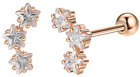Ayoiow Ohrringe Damen Indisch, Ohrringe Silber 925 Mädchen Stern Ohrschmuck Indianer Roségold