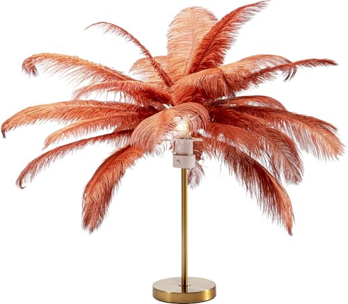 Kare Design Tischlampe Feather Palm Rusty, Rot, Desk Lamp, Schreibtischlampe, Nachttischlampe, Dekoleuchte, Leuchtmittel nicht inklusiv, Tischleuchte, Palmen Motiv, Federn, 60x50x50cm