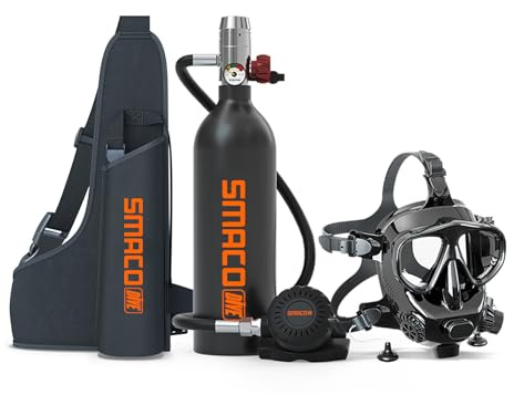 SMACO Mini Tauchflasche Kit 1L Tauchtank mit Tauchmaske für Atemzeit, Tauchflasche für flaches Tauchen, kompatibel mit Tauchpraxis/Unterwasserarbeit/Backup-Luft