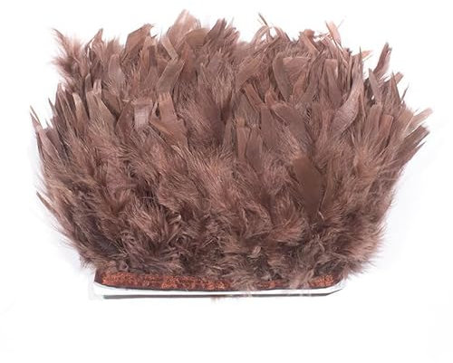 SYSUII 1M Truthahnfedern Besatz Fransen 10-15cm Türkei Federn Fringe Trim Bastelfedern Federborte mit Satinband für Kleidung, Kostüme, Nähen, Dekoration Halloween Federband Bastelzubehör -braun