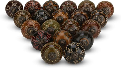 FURNISHFUL FINESSE Keramikknöpfe für Schrank, Kommode, Schublade und Möbel, handbemalt, antiker Boho-Schrankzugknopf, mehrfarbig, 30 Stück