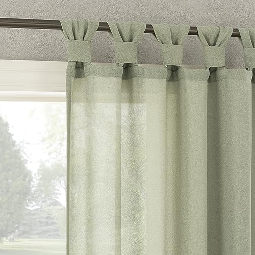 No. 918 Reman 2-Pack Twist Tab Linen Texture Semi-Sheer Tab Top Curtain Panel Pair, 40 x 63, Sage Green