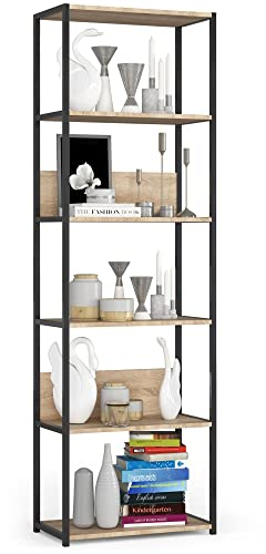 AKORD Industrielles Regal 60 cm | | Loft Bücherregal | Moderner Schrank | Bücher Regal | 6 Einlegeböden | Funktional Stabil | B60 x H192 x T32 cm | Gewicht 22,10 kg | Schwarz/Sonoma Eiche