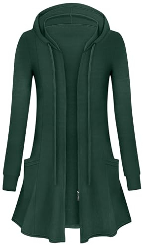 Flikity Women's Cardigans Size 16-18, Long Hooded Cardigan Women Lightweight Jackets for Women UK Ladies Zip Up Hoodies Womens Long Sleeve Tops Spring Summer Autumn Clothes Green