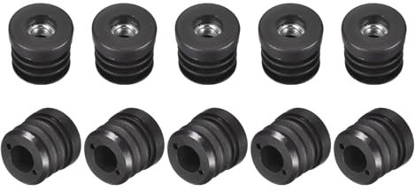 QUARKZMAN 30 Stück Kunststoff-Gewindeeinsätze mit M8-Gewinde, für 25 mm/0,98 Außendurchmesser Rundrohr, verstellbare runde Schwarze Kunststoffstopfen, Stuhlbeinkappen, Möbelbein-Stopfen