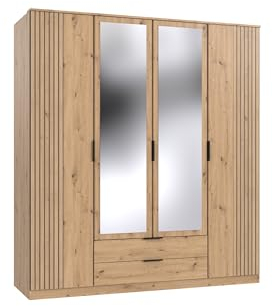 möbelando Drehtürenschrank >LUEBECK< in Artisan-Eiche-NACHBILDUNG + AKUSTIKLAMELLEN-NB Artisan