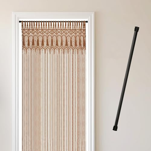 Cozyor Makrameevorhang mit Stange 70-120 cm ohne Bohren Türvorhang Fenstervorhang 132x200cm Raumteiler, Boho Wandbehang & Deko braun, Hochzeit, Wohnzimmer Handmade